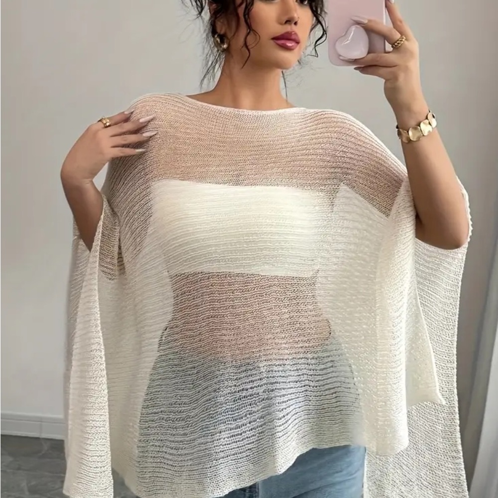 Poncho Elegant Cream Women's Sweater